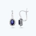 Pırlanta Safir Oval Küpe