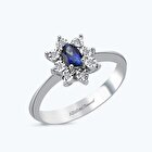 Pırlanta Safir Oval Yüzük