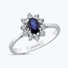 Pırlanta Safir Oval Yüzük
