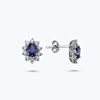 Pırlanta Safir Oval Küpe