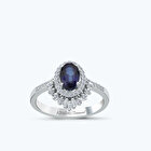 Pırlanta Safir Oval Yüzük