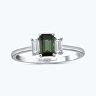 Pırlanta Emerald Kesim Turmalin Taşlı Yüzük