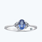 Pırlanta Safir Oval Yüzük