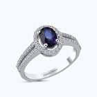 Pırlanta Safir Oval Yüzük