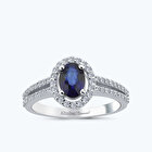 Pırlanta Safir Oval Yüzük
