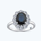 Pırlanta Safir Oval Vintage Yüzük