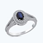 Pırlanta Safir Oval Yüzük