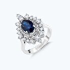 Pırlanta Safir Oval Yüzük