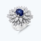 Pırlanta Safir Oval Yüzük