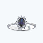Pırlanta Safir Oval Yüzük