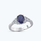 Pırlanta Safir Oval Yüzük