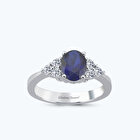 Pırlanta Safir Oval Yüzük