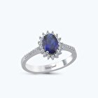 Pırlanta Safir Oval Yüzük