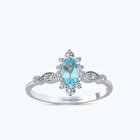 Pırlanta Mavi Topaz Oval Yüzük