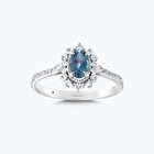 Pırlanta Mavi Topaz Oval Yüzük