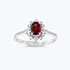 Pırlanta Garnet Taşlı Oval Yüzük