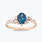 Pırlanta Mavi Topaz Oval Yüzük
