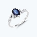 Pırlanta Safir Oval Yüzük