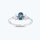 Pırlanta Mavi Topaz Oval Yüzük