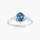 Pırlanta Mavi Topaz Oval Yüzük
