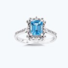 Pırlanta Mavi Topaz Emerald Kesim Yüzük