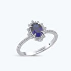 Pırlanta Safir Oval Yüzük
