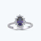 Pırlanta Safir Oval Yüzük