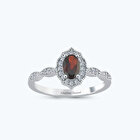 Pırlanta Garnet Taşlı Oval Yüzük