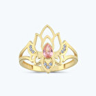 Pembe Taşlı Altın Lotus Çiçeği Yüzük
