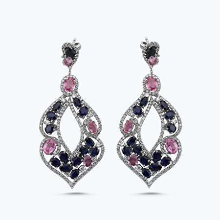 Pırlanta Safir Oval Küpe