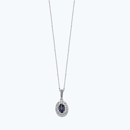 Pırlanta Safir Oval Kolye