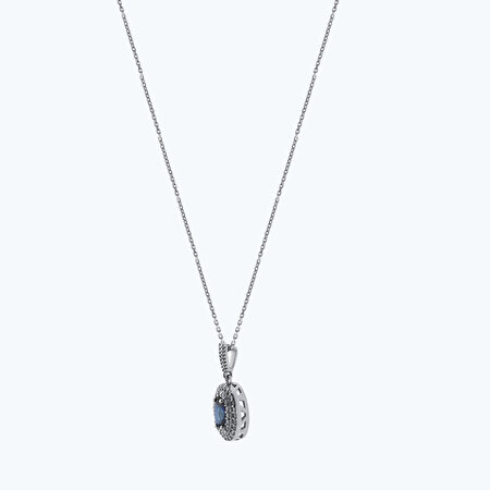 Pırlanta Safir Oval Kolye