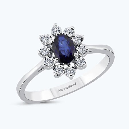 Pırlanta Safir Oval Yüzük