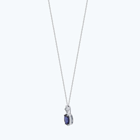 Pırlanta Safir Oval Kolye