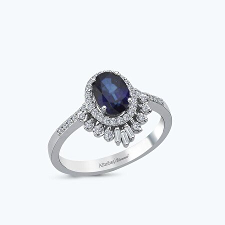 Pırlanta Safir Oval Yüzük