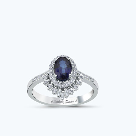 Pırlanta Safir Oval Yüzük