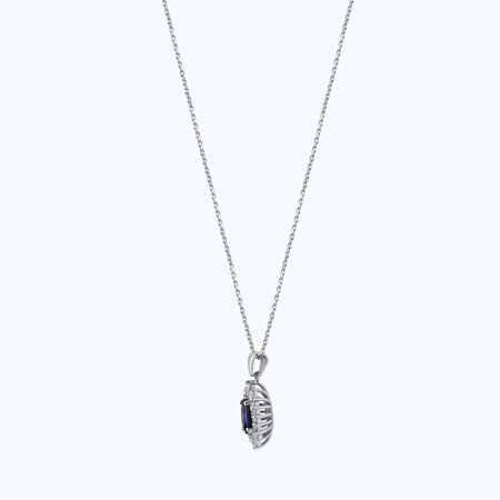 Pırlanta Safir Oval Kolye