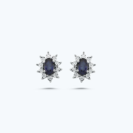 Pırlanta Safir Oval Küpe