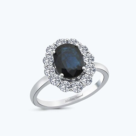 Pırlanta Safir Oval Vintage Yüzük