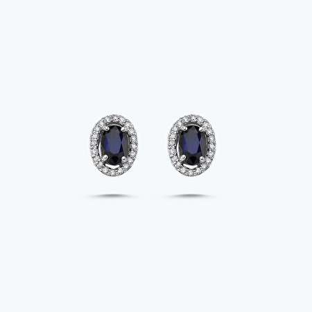 Pırlanta Safir Oval Küpe