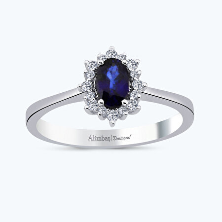 Pırlanta Safir Oval Yüzük