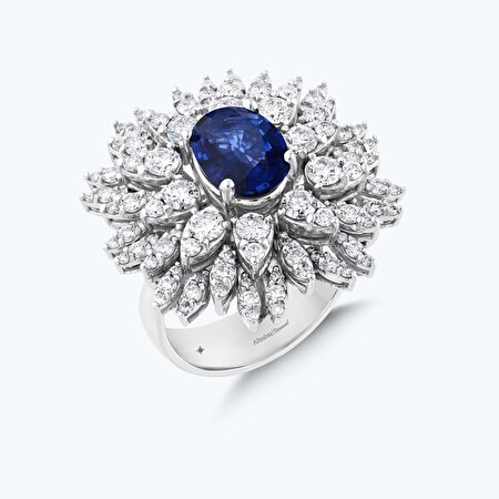 Pırlanta Safir Oval Yüzük