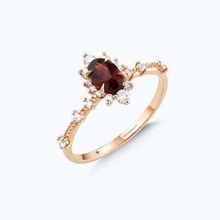 Pırlanta Rhodolite Taşlı Oval Yüzük