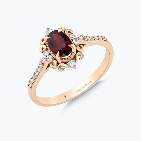 Pırlanta Rhodolite Taşlı Oval Yüzük