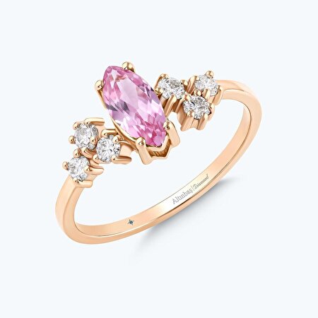 Pırlanta Pembe Safir Markiz Yüzük