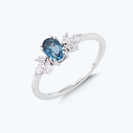 Pırlanta Mavi Topaz Oval Yüzük