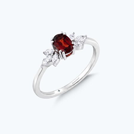 Pırlanta Garnet Taşlı Oval Yüzük