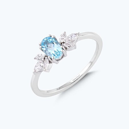 Pırlanta Mavi Topaz Oval Yüzük
