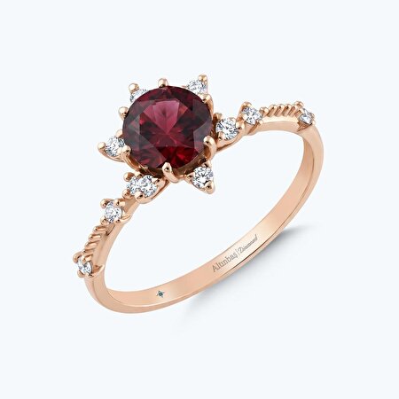 Pırlanta Rhodolite Taşlı Vintage Yüzük