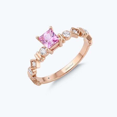 Pırlanta Pembe Safir Prenses Kesim Yüzük